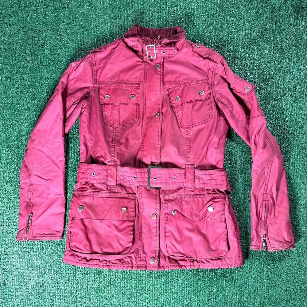 Women’s Barbour International Jacket Size US 8 Pink Belted Biker Coat